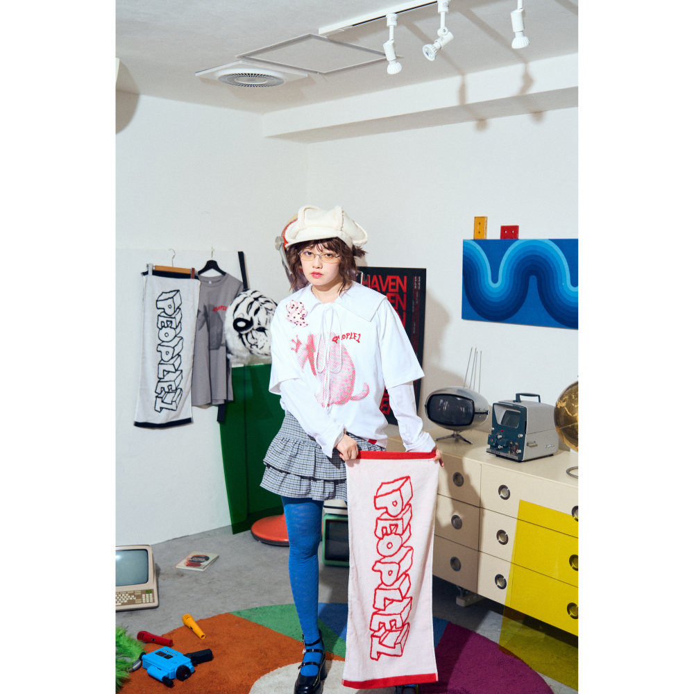 BLOCK GRAPHIC TOWEL / WHITE×RED