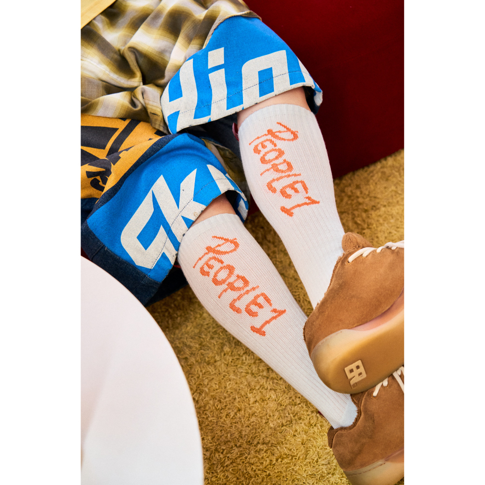 PEOPLE 1 GRAPHIC LONG SOCKS / PALE BLUE×ORANGE