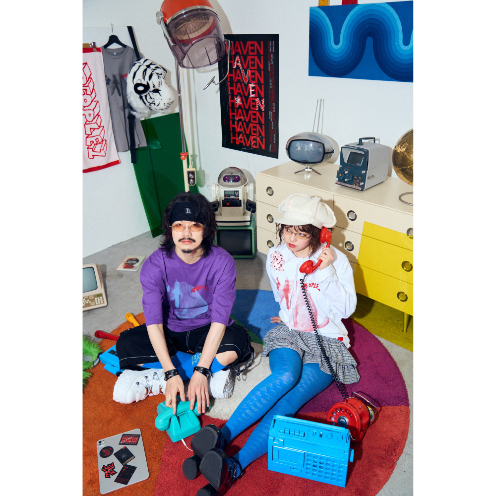 PEOPLE 1 GRAPHIC LONG SOCKS / BLUE×YELLOW GREEN